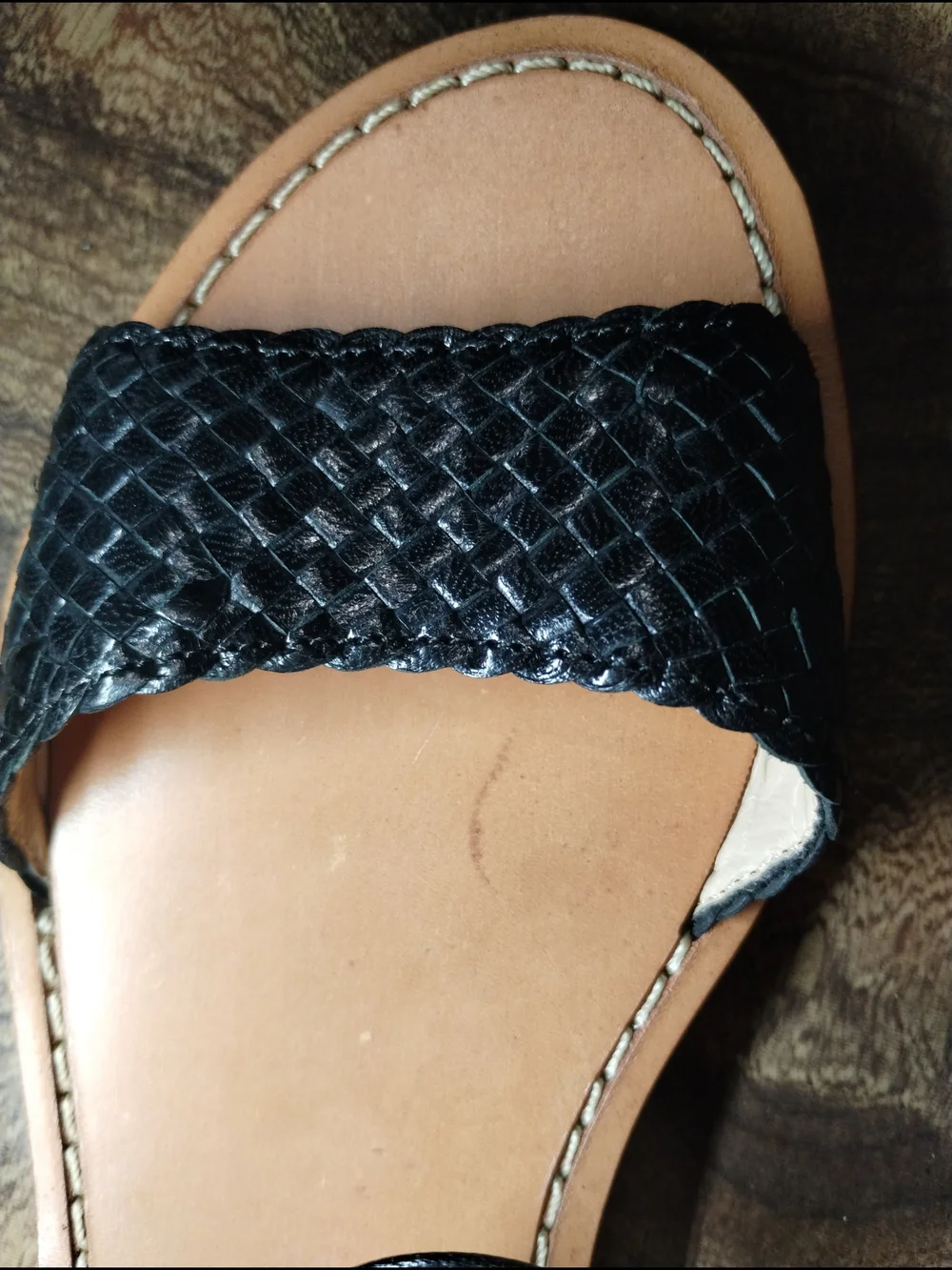 Cole Haan Black Woven Front Strap Leather Slingback Sandals